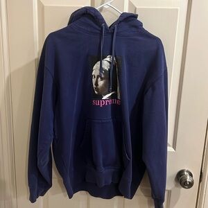 508 Supreme RARE HTF Girl with the Pearl Earring VGUC hoodie indigo blue